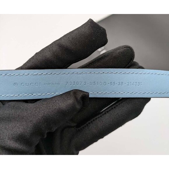 Gucci Women’s Blondie Ciny Interlocking Buckle Leather Belt Cloudy Blue 95cm 723 - Picture 6 of 7